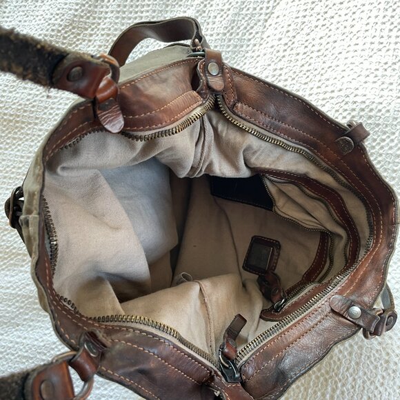 Military green Campomaggi canvas tote with rivets, zipper, and leather bottom - Picture 5 of 6